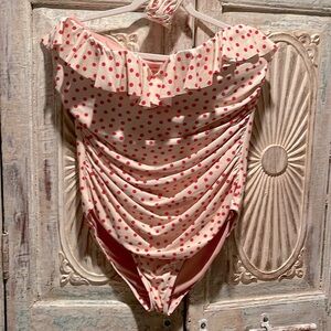 NWOT J. Crew Ruched One-Piece Swimsuit with Ruffles /Red Dot, 18/ Sold Out
